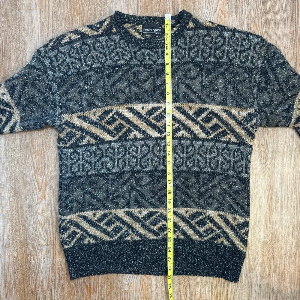 Peter England Sweater Mens Medium M Geometric Aztec Grandpa 90s Wool Blend VTG